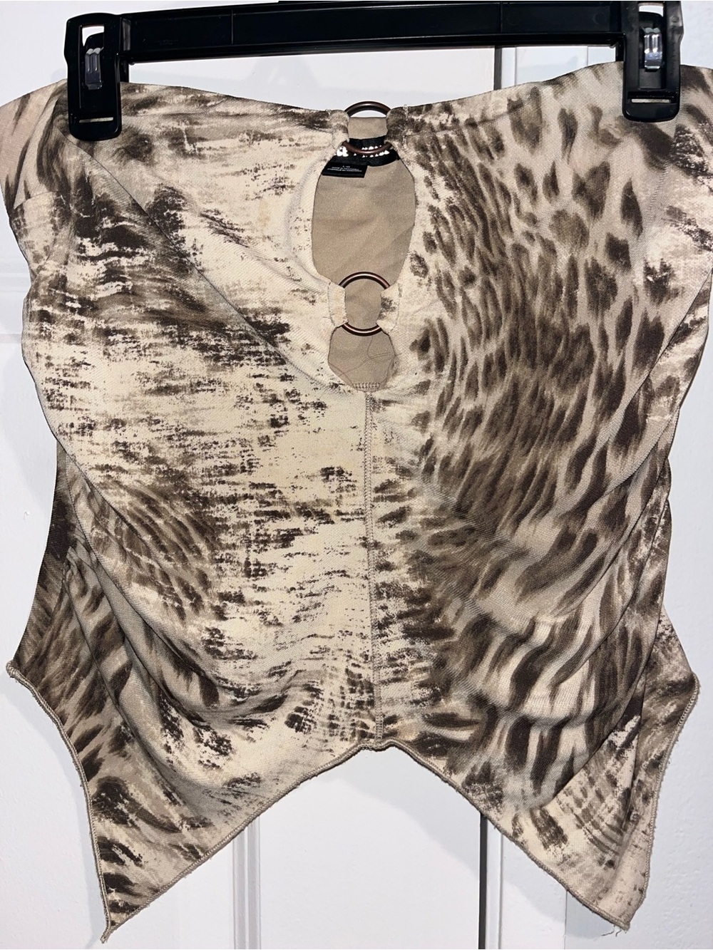 Women’s Strapless Animal Print Top with Ring Detail - Beige/Brown